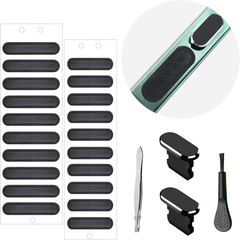 Limvory Phone Speaker Dustproof Stickers Protector, Mesh Speaker Anti Dust Adhesive Cover, Included Anti Dust Plug, Phone Port Cleaning Brush and Tweezer Compatible with iPhone 14, 13, 12 Pro Max, 11 (Black) - Image 1